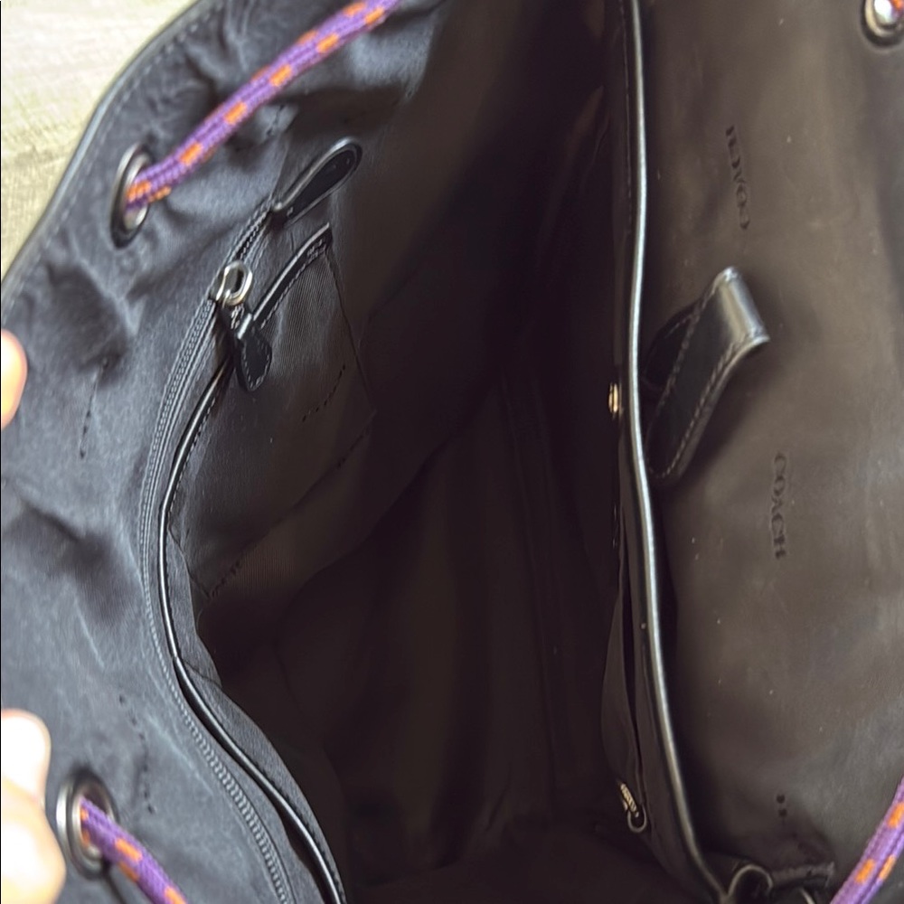 Coach Black and Red Leather Backpack with Flap-Over Design - Picture 3 of 5